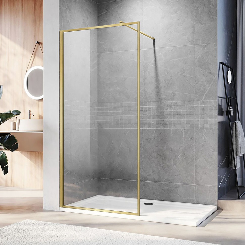 Душевая перегородка Veconi Korato KR-81G, 1100x2000, брашированное золото, стекло прозрачное KR81G-110-01-C4
