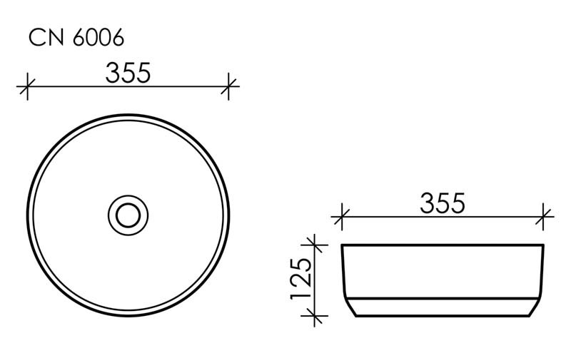 Умывальник чаша накладная круглая (цвет Белый Матовый) Element 355x355x125мм