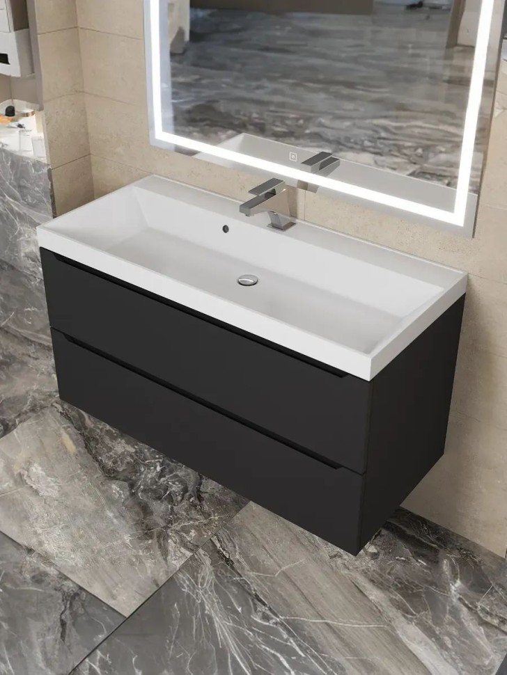 Тумба под раковину для ванной Uperwood Tanos 100 см, подвесная, черная матовая