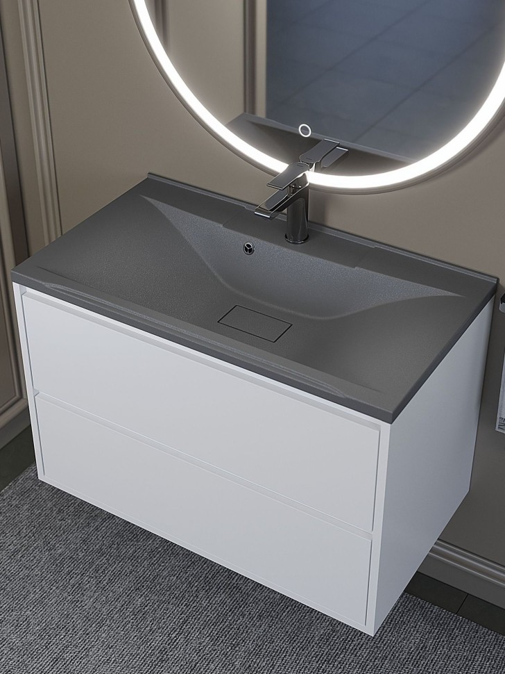 Раковина для ванной кварцевая Uperwood Elen Quartz 80х45х15,8 см, серая матовая, серый шелк