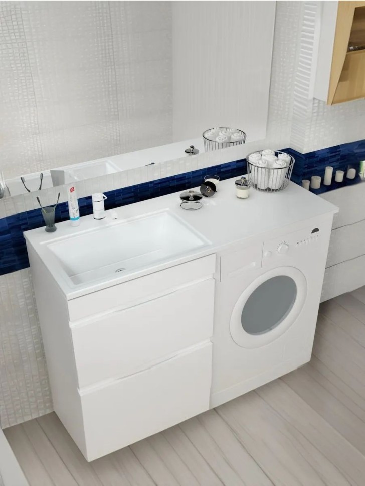 Раковина над стиральной машиной Uperwood Марсал 120х48,6х15 см, белая, левая, крыло справа