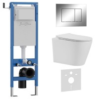 Комплект 3в1 IBERICA BLANCA инсталляция SILENCIO MINI, унитаз BURGOS ALTO белый, кнопка смыва ESTI-S хром глянцевый (IB.001M.BRA.231.852)