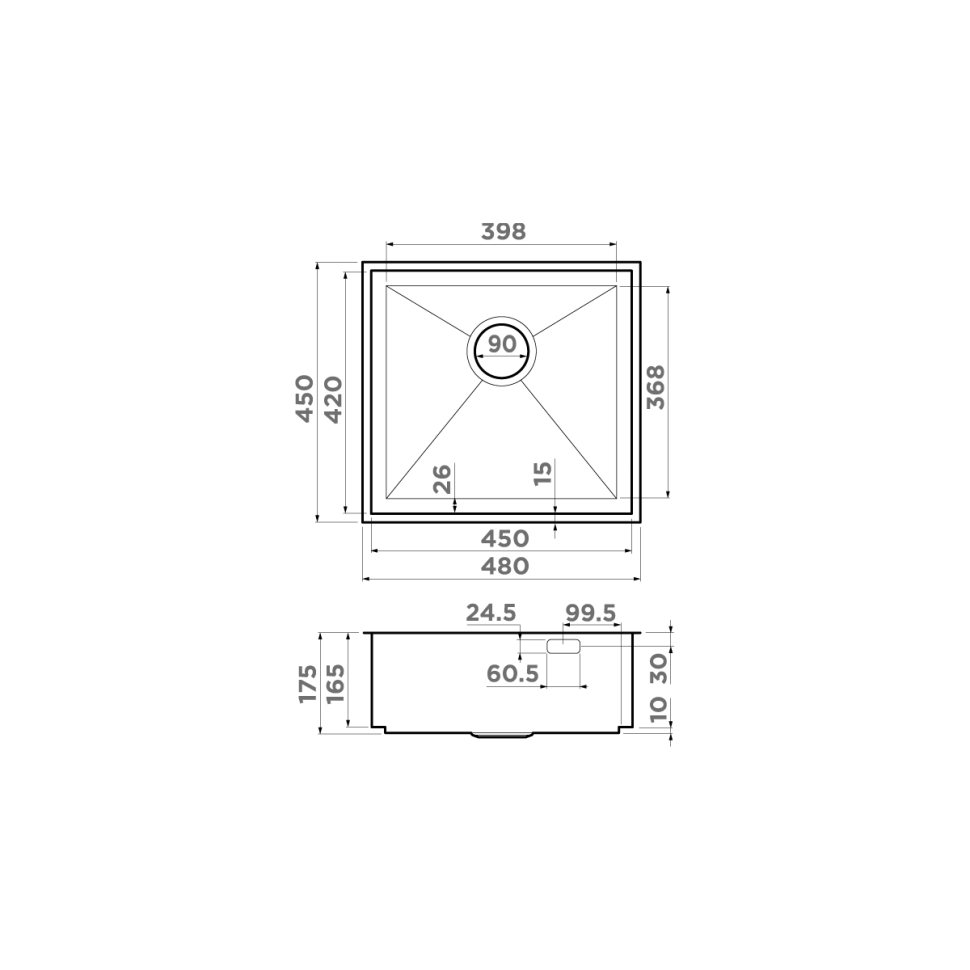 Кухонная мойка Omoikiri Kasen 48-26-INT-GM нерж. сталь/вороненая сталь