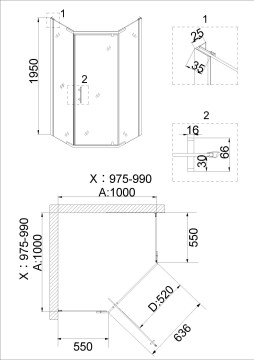 Душевое ограждение Niagara Nova NG-6634-08 (100х100х195) трапеция,хром,дверь распашная,стекло прозрачное,1 место