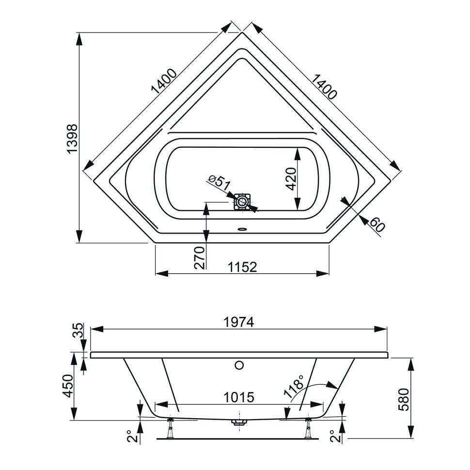 Акриловая ванна VAGNERPLAST CAVALLO CORNER 140x140