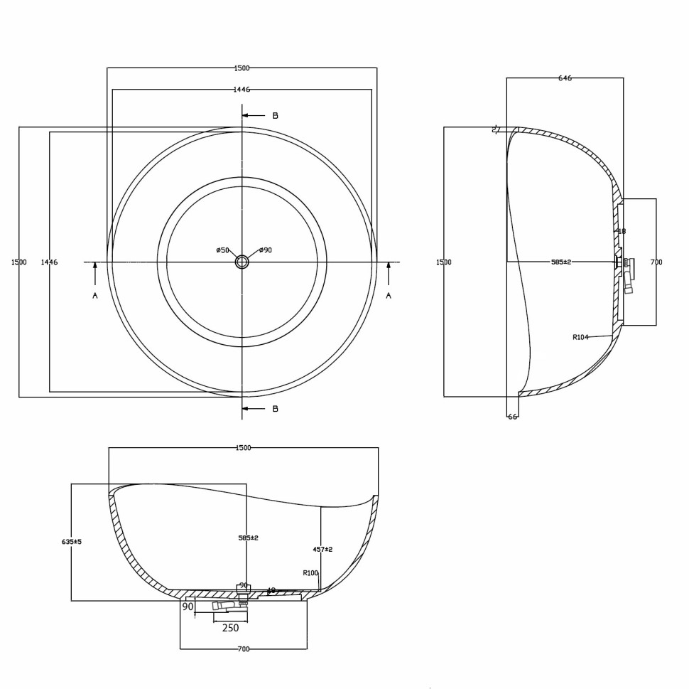 Прозрачная ванна ABBER Kristall AT9705Onyx черная
