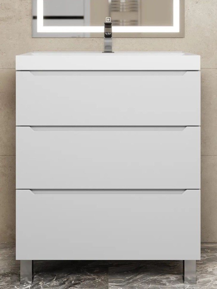 Тумба под раковину 60 см, Uperwood Tanos, напольная, белая, 3 ящика