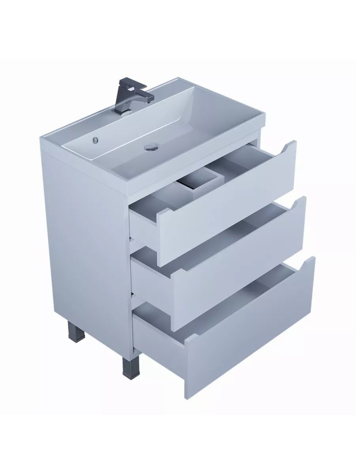 Тумба под раковину 60 см, Uperwood Tanos, напольная, белая, 3 ящика