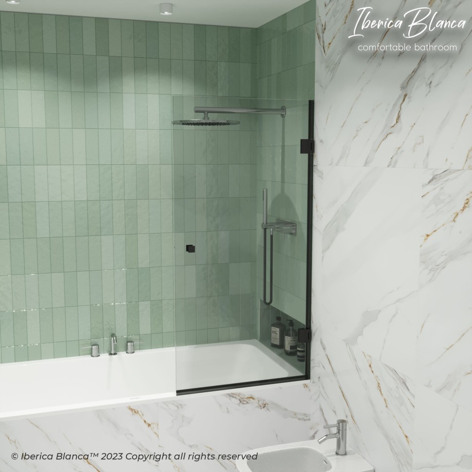 Шторка для ванны IBERICA BLANCA Mod.404 распашная прозрачное стекло/черный 70х140см (IB404.SB.140.70)