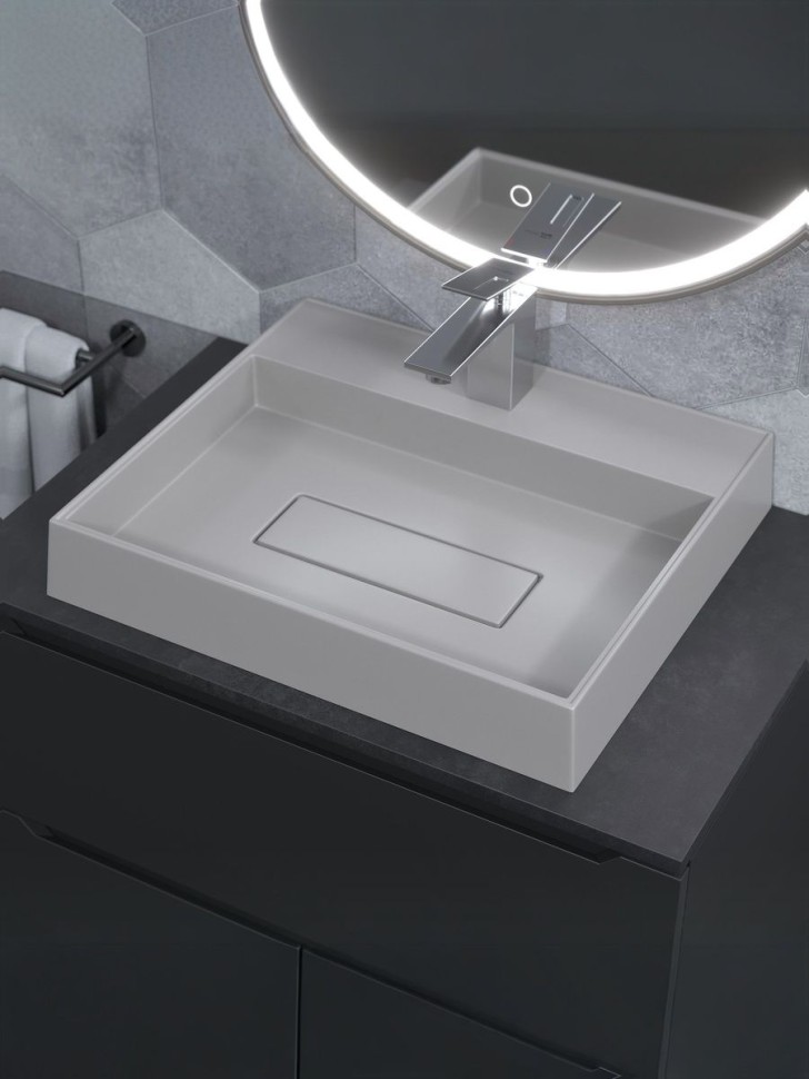 Раковина для ванной накладная 50 см, Uperwood Tanos Quartz, прямоугольная, белая, жасмин