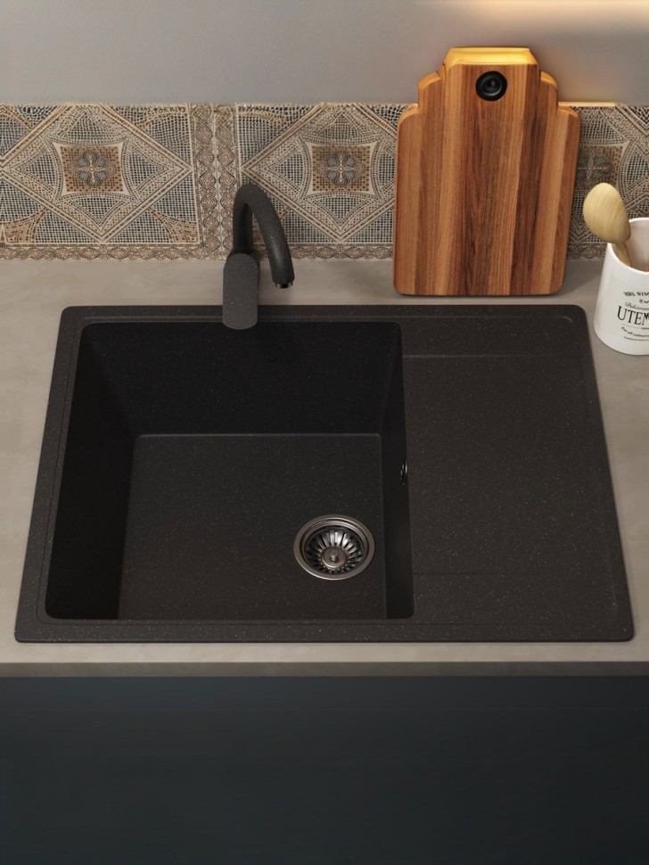 Кухонная мойка из искусственного камня Uperwood ECON UPD-202-004, прямоугольная, черная матовая