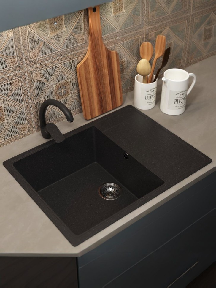 Кухонная мойка из искусственного камня Uperwood ECON UPD-202-004, прямоугольная, черная матовая