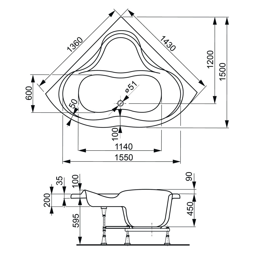 Акриловая ванна VAGNERPLAST IRIS 143x143