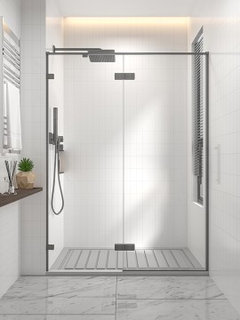 Душевая дверь распашная Veconi Premium Alassio GR, 1400х2000, брашированный графит, стекло прозрачное осветленное