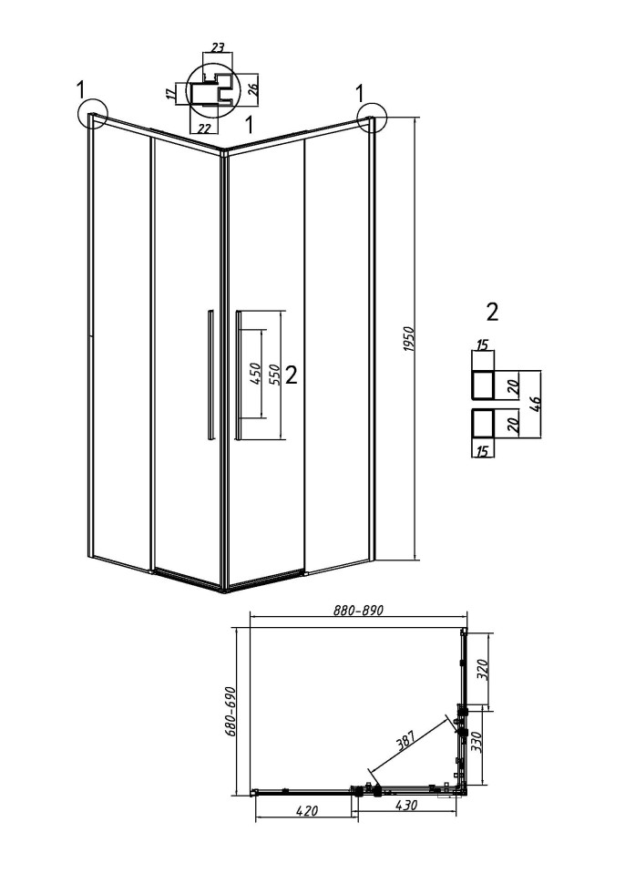 Душевое ограждение Grossman Galaxy 300.K33.01.9070.21.02 (90х70х195) прямоугольник,раздвижная,черный матовый,стекло шиншилла, 1 место