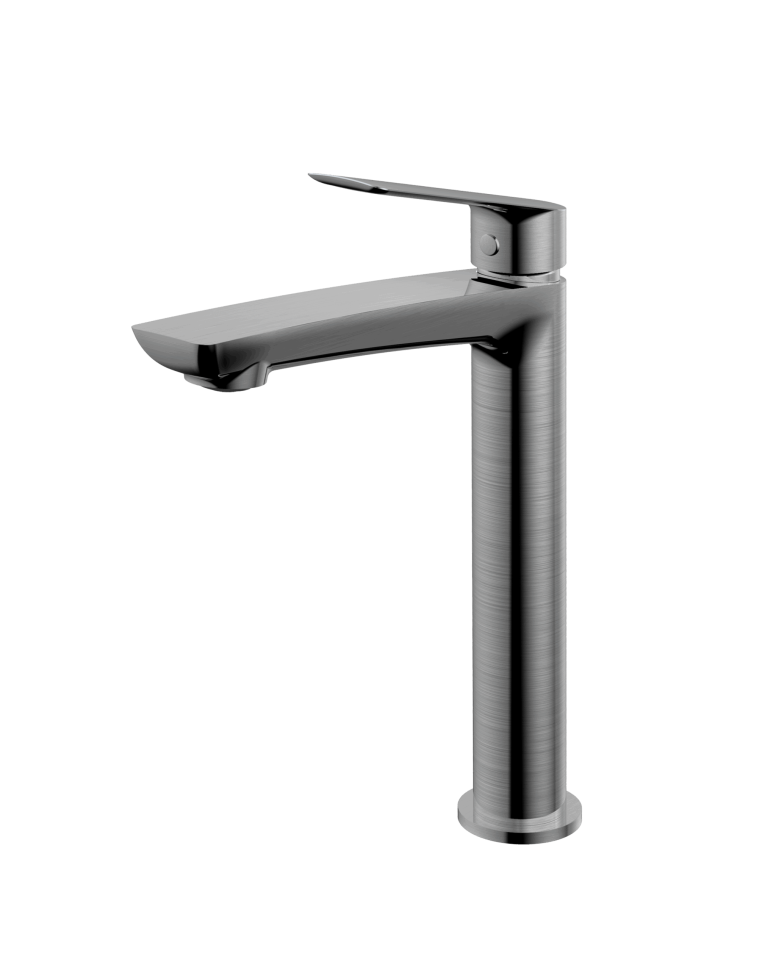 Смеситель для раковины Demm SLEEK, однорычажный, с донным клапаном, высокий корпус, шлиф. никель  