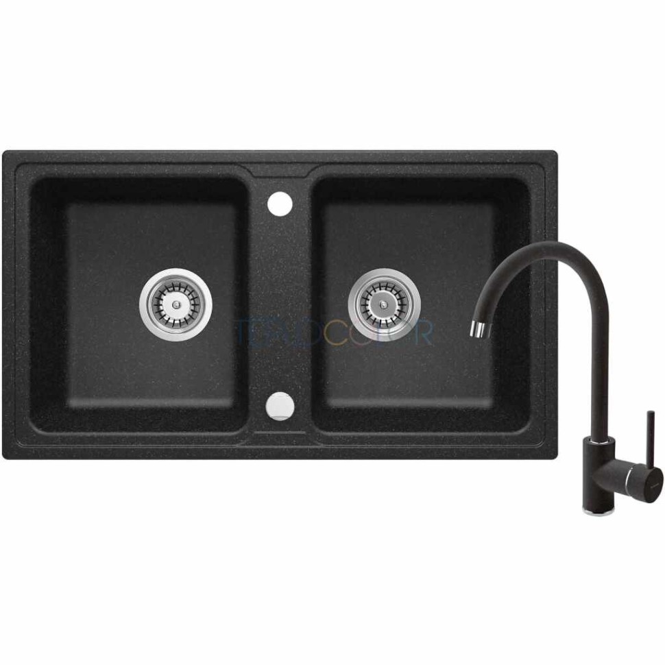 Гранитная мойка со смесителем, 2-чаши