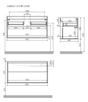 Тумба подвесная SANCOS Marmi 1.0 995х445х520 c одним ящиком оснащенным доводчиками скрытого монтажа и открытой нишей, дуб чарльстон, арт.MR1.0100ECH