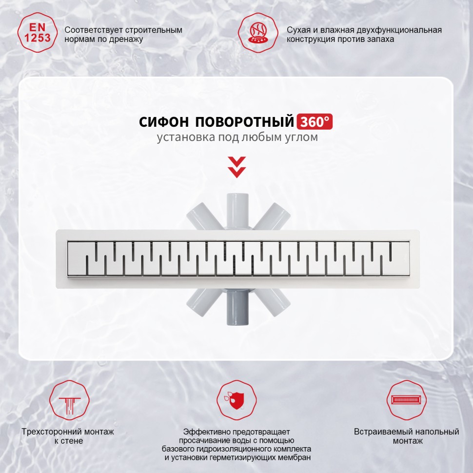 Трап для душа 70*600мм(поворот.сифон 360°) R651.60.05