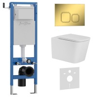 Комплект 3в1 IBERICA BLANCA инсталляция SILENCIO MINI, унитаз TOLEDO ALTO белый, кнопка смыва ESTI-Q золото глянцевое (IB.001M.TLA.231.836)