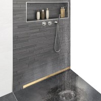 Желоб BERGES водосток WALL 600 пристенный, золото глянец, S-сифон D50/105 H50 вертикальный
