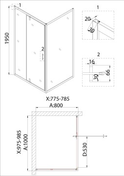 Душевое ограждение Niagara Nova NG-83-10AB-A80B (100х80х195) прямоугольник,черный,дверь распашная,стекло прозрачное,2 места