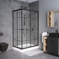 Душевой уголок Niagara Nova NG-0118-14 (100х80х195) прямоугольник,низкий поддон,черный,двери раздвижные,стекло прозрачное с рисунком,2 места