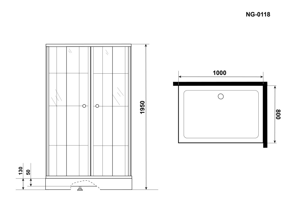 Душевой уголок Niagara Nova NG-0118-14 (100х80х195) прямоугольник,низкий поддон,черный,двери раздвижные,стекло прозрачное с рисунком,2 места