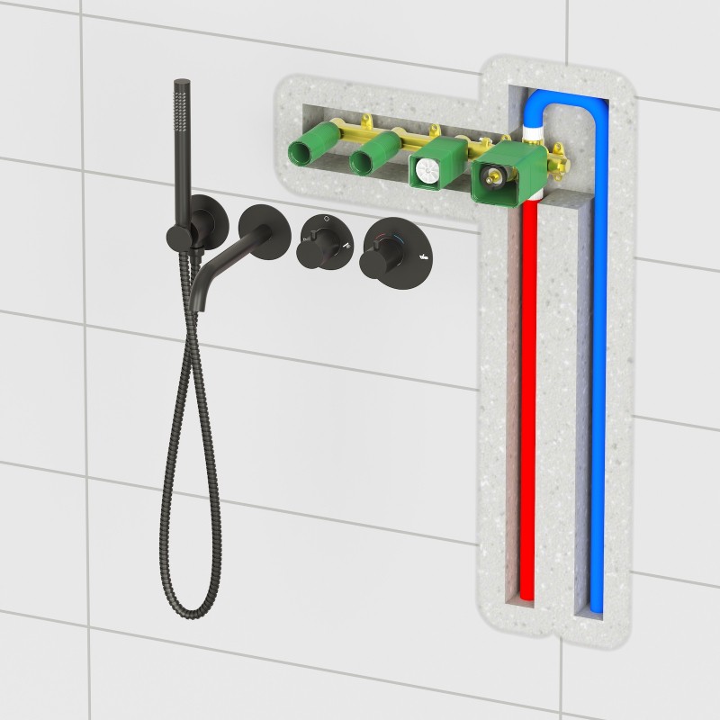 Смеситель встроенный для ванны с душем с термостатотом Timo Saona 2324/03YSM черный