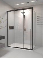 Душевой угол раздвижной Veconi Premium Prato 300 SP B-L, 1500х800x2000, черный матовый, стекло прозрачное