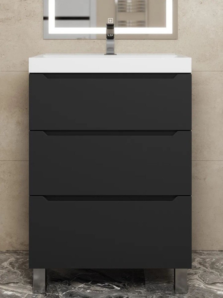 Тумба под раковину 60 см, Uperwood Tanos, напольная, черная, 3 ящика