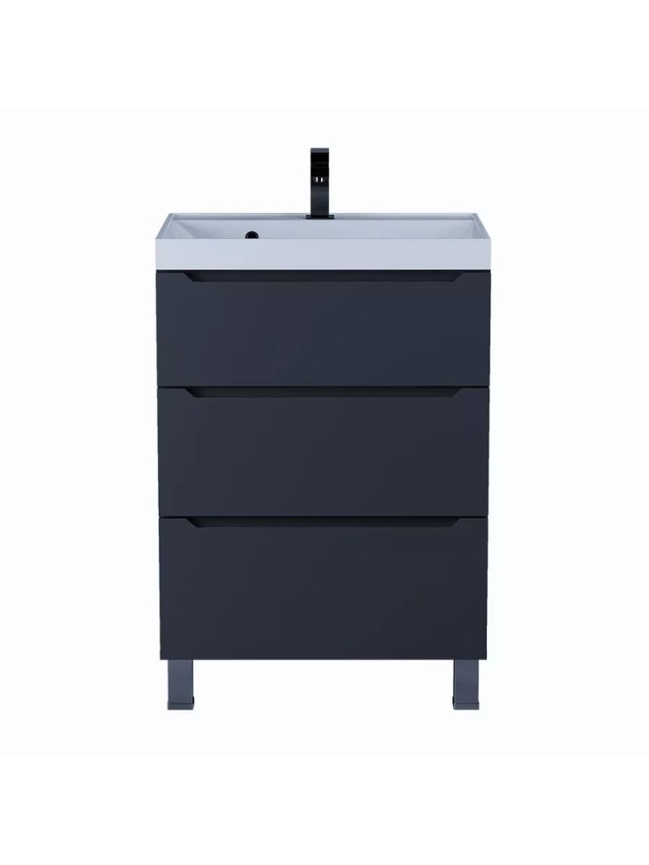 Тумба под раковину 60 см, Uperwood Tanos, напольная, черная, 3 ящика