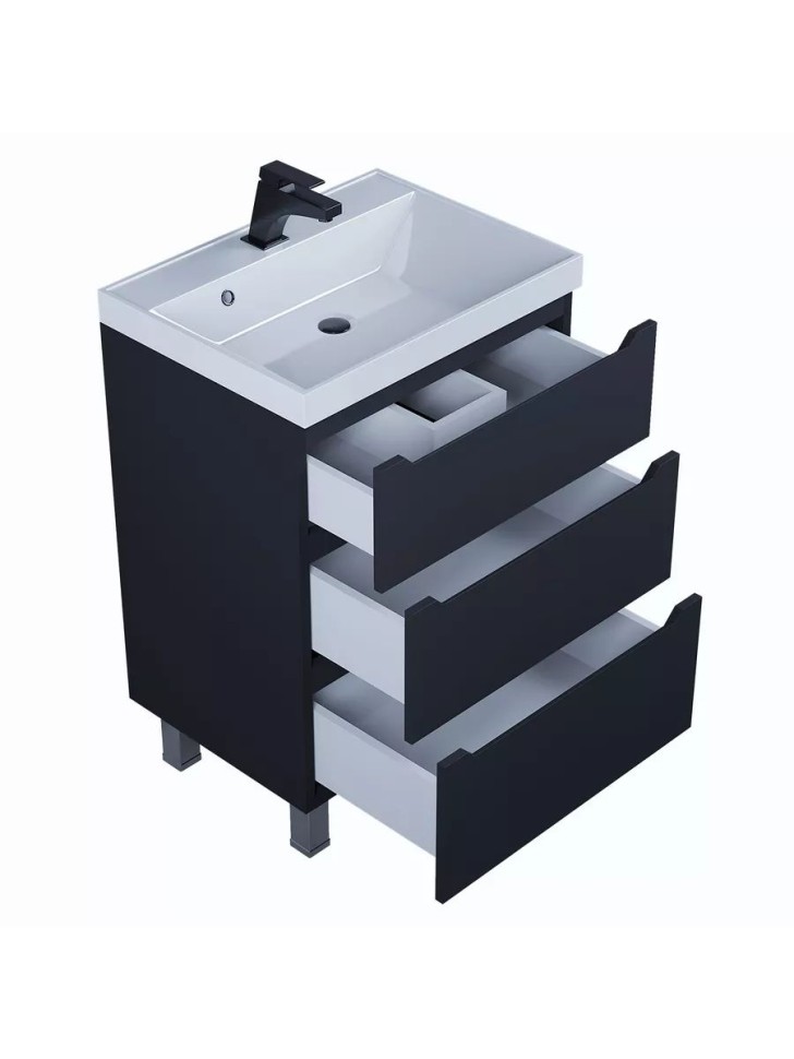Тумба под раковину 60 см, Uperwood Tanos, напольная, черная, 3 ящика