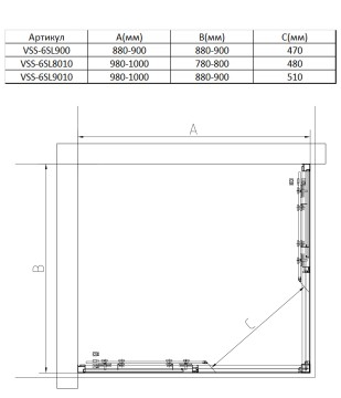 Душевой уголок Слим 8мм (Slim 8mm) VSS-6SL900CLB, 900*900, черный, стекло прозрачное