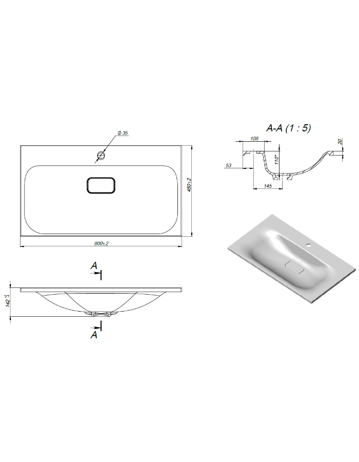 Раковина для ванной Uperwood Sunrise 80 см, белая глянцевая