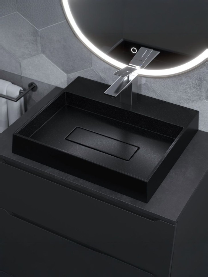 Раковина для ванной накладная 50 см, Uperwood Tanos Quartz, прямоугольная, черная, космос