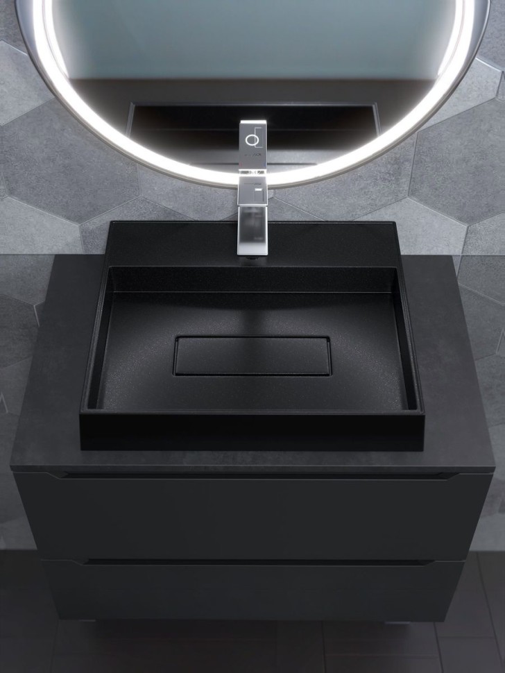 Раковина для ванной накладная 50 см, Uperwood Tanos Quartz, прямоугольная, черная, космос