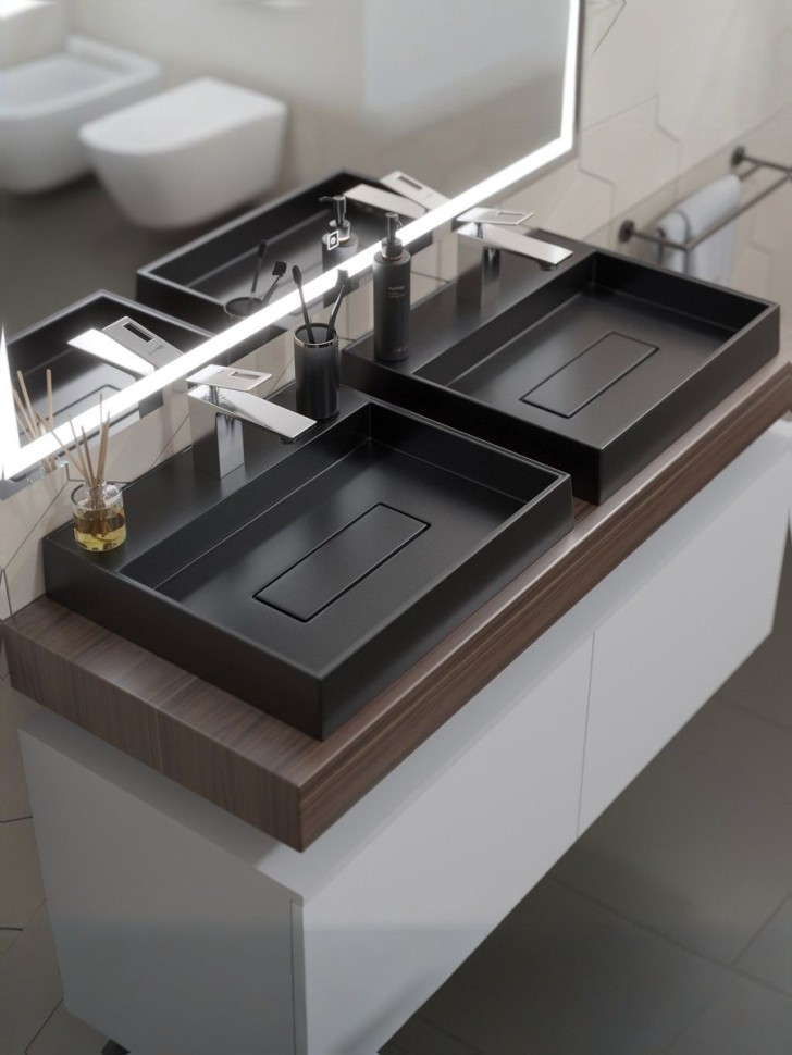 Раковина для ванной накладная 50 см, Uperwood Tanos Quartz, прямоугольная, черная, космос