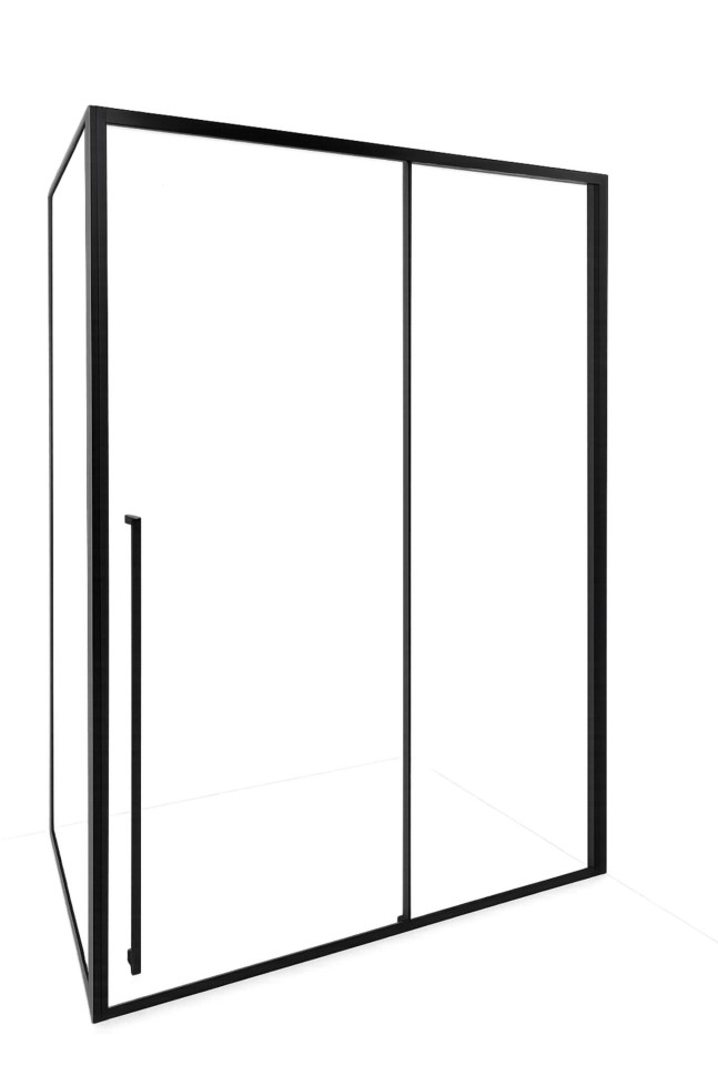 Timo Душевая дверь TDSS-140/03C-8L, раздвиж 1400*2000, проф черный + торцевое стекло TSS-1000/03C-8 1000*2000, проф черный