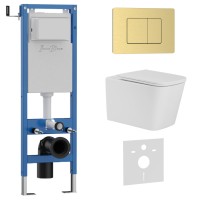 Комплект 3в1 IBERICA BLANCA инсталляция SILENCIO MINI, унитаз TOLEDO ALTO белый, кнопка смыва INOX-C золото матовое (IB.001M.TLA.234.1150)