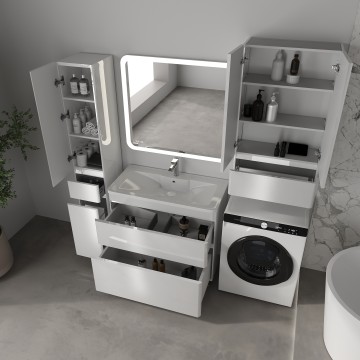 Тумба напольная STYLELINE "Атлантика 90", Люкс Плюс белый глянец с раковиной Атлантик 90