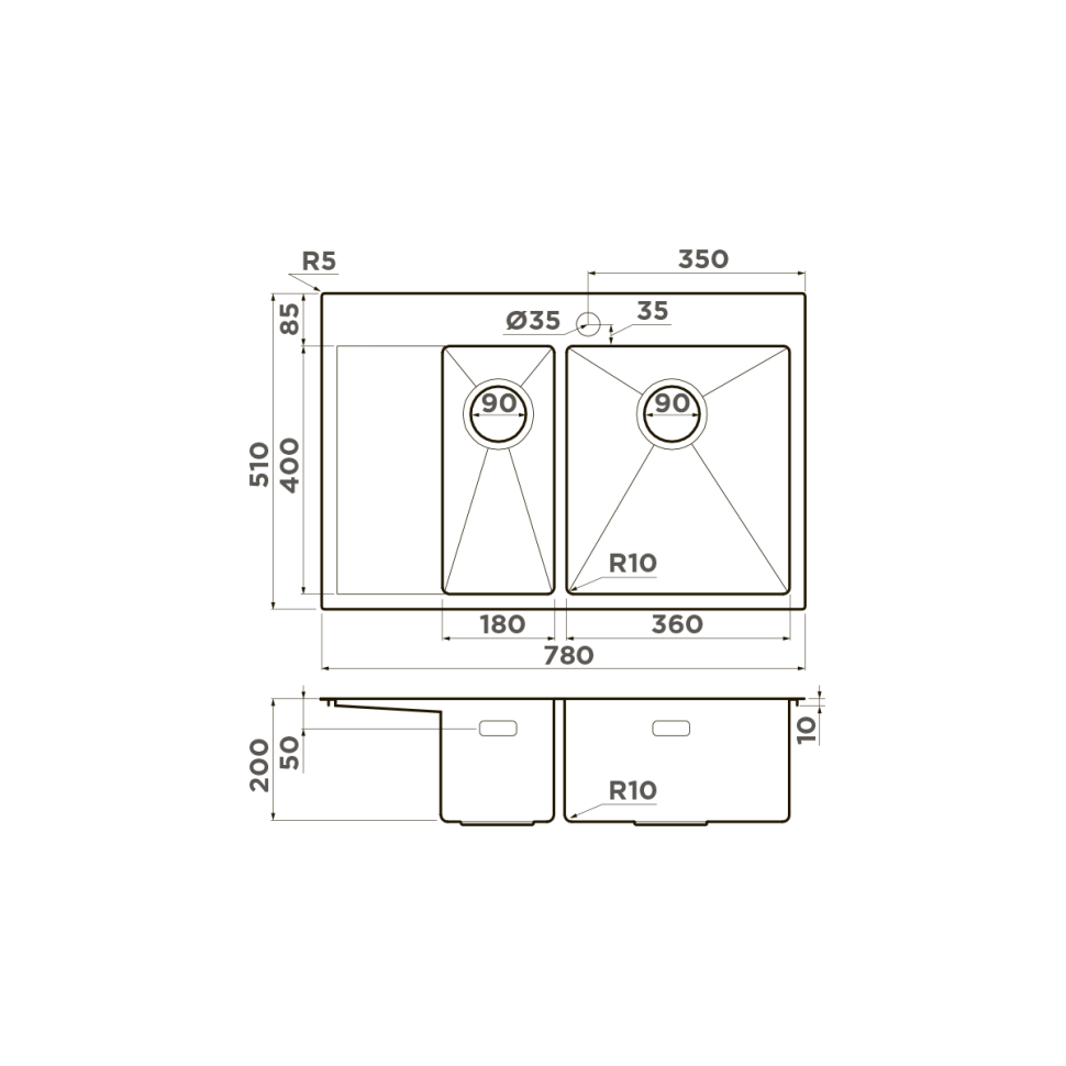 Кухонная мойка Omoikiri Akisame 78-2-R-IN нерж. сталь/нержавеющая сталь