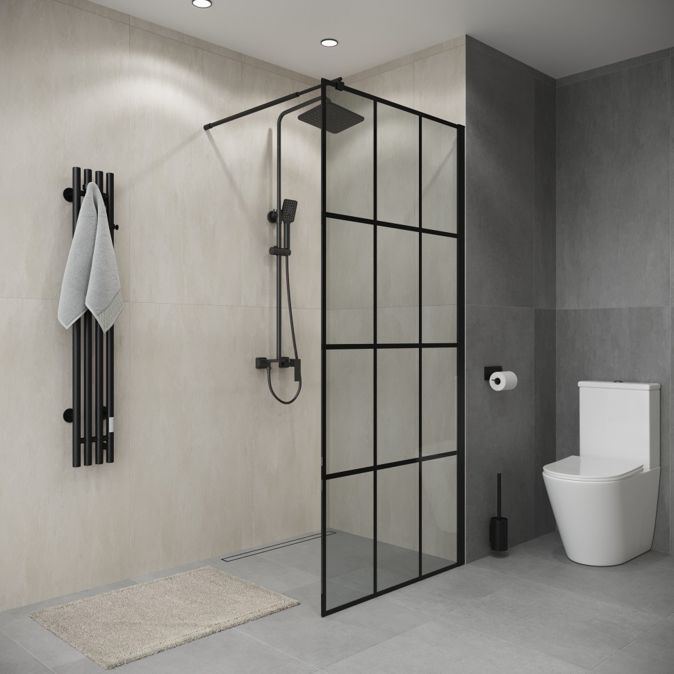 Душевая перегородка Niagara Eco NG-552-90BLACK (90х190) черный,стекло клетка,1 место