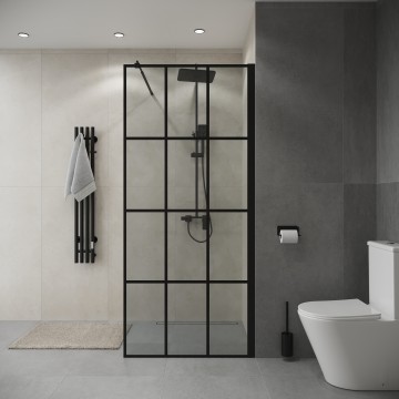 Душевая перегородка Niagara Eco NG-552-90BLACK (90х190) черный,стекло клетка,1 место