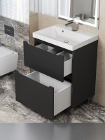 Тумба под раковину 60 см, Uperwood Tanos, напольная, черная, 2 ящика