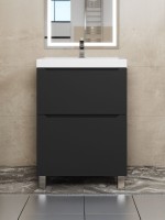 Тумба под раковину 60 см, Uperwood Tanos, напольная, черная, 2 ящика