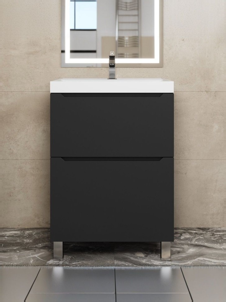 Тумба под раковину 60 см, Uperwood Tanos, напольная, черная, 2 ящика