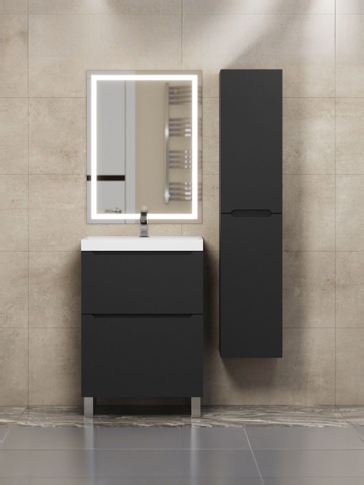 Тумба под раковину 60 см, Uperwood Tanos, напольная, черная, 2 ящика