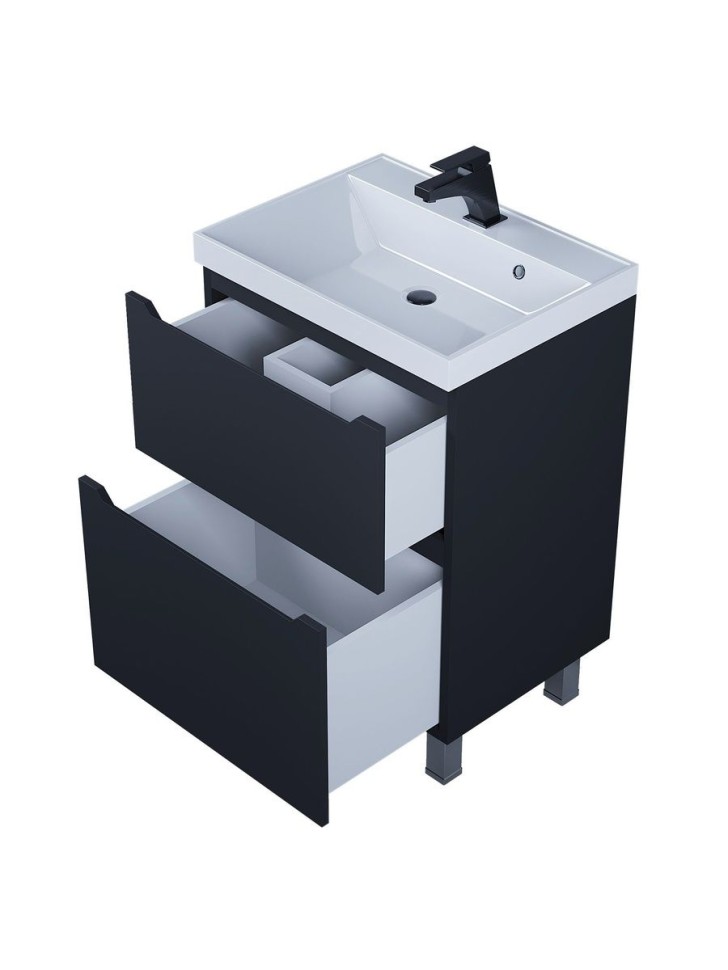 Тумба под раковину 60 см, Uperwood Tanos, напольная, черная, 2 ящика