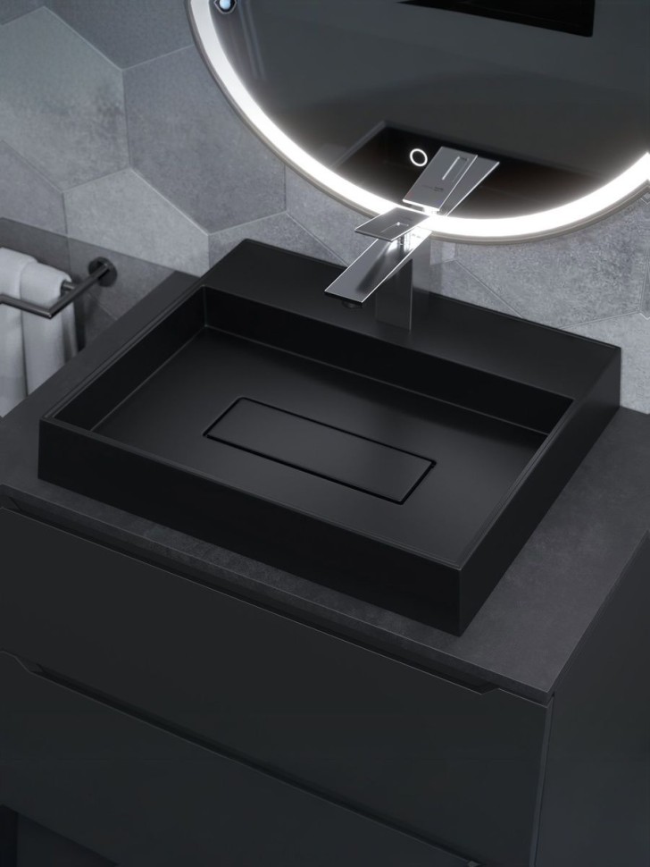 Раковина для ванной накладная 50 см, Uperwood Tanos Quartz, прямоугольная, черная, уголь